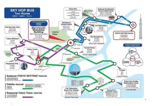 Tokio Hop On Hop Off-bus tournees kaart